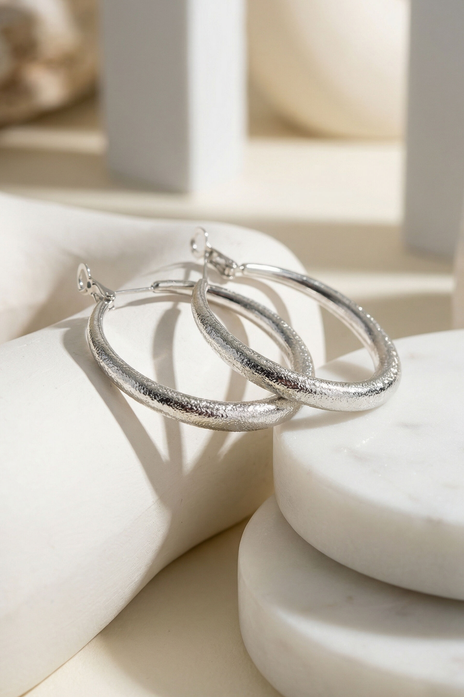 Shimmery Silver Hoop Earrings, , image 2